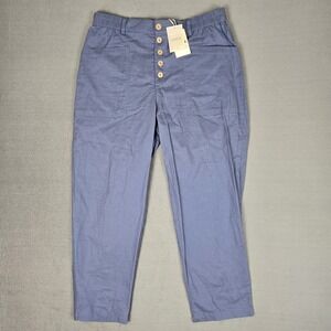 Lintico Pants Womens XL Linen Blend Pants Simple Button Fly Trousers Blue NWT